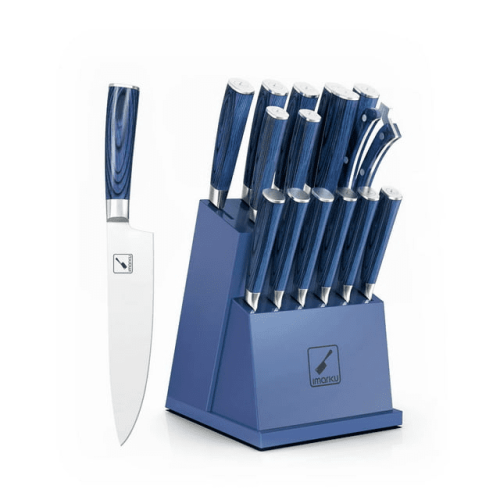 imarku | Knife Set 16-Piece Kitchen Knife Set with Block German Stainless Steel Knife Sets for Kitchen with Sharpener & 6 Steak Knife Set - Blue imarku | Knife Set 16-Piece Kitchen Knife Set with Block German Stainless Steel Knife Sets for Kitchen with Sharpener & 6 Steak Knife Set - Blue